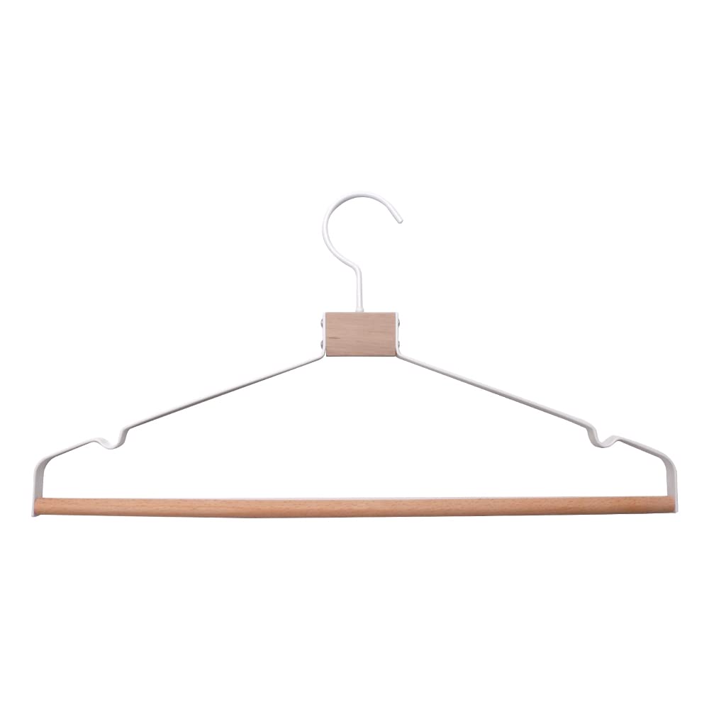 10本金属と無垢材白ハンガーおしゃれ 収納 かたくずれ防止 360度回転